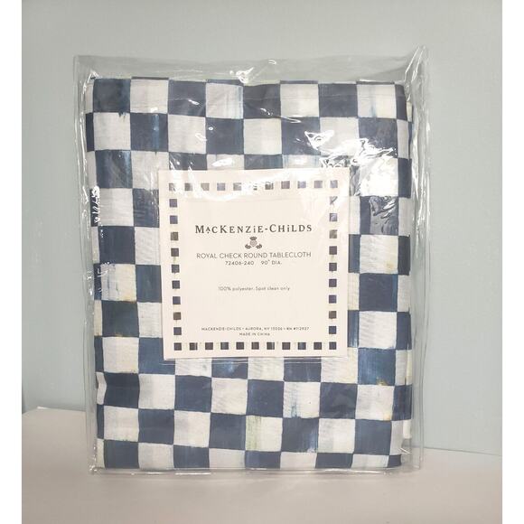 MacKenzie Childs Royal Check Round Tablecloth 90" - Picture 4 of 7